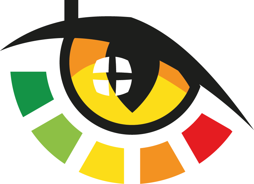 Symbole original de L’Œil du Diag associant un œil, une cible et une gamme colorée