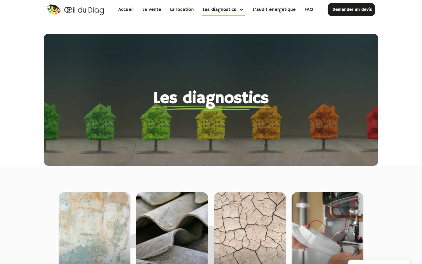 Vue de la page présentant l’ensemble des diagnostics immobiliers
